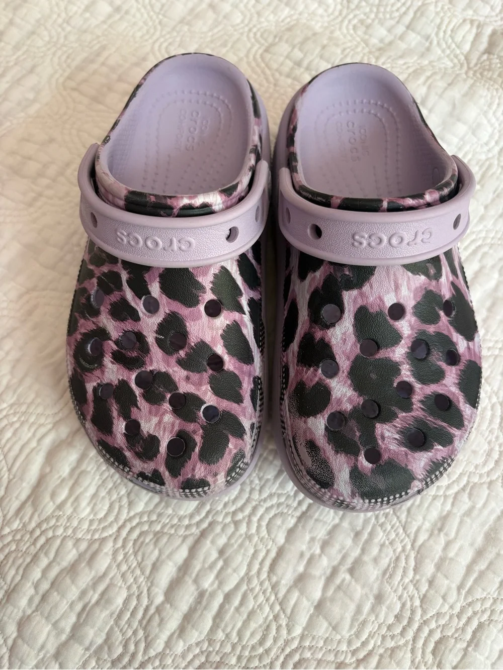CROCS Kids Lavender and Black Leopard Print Clogs